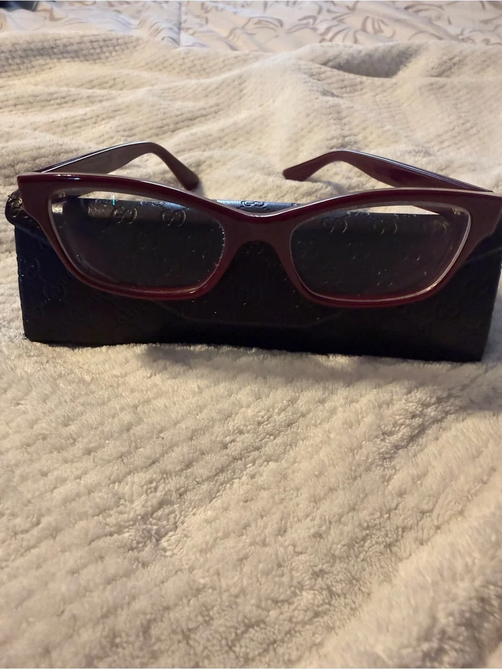 Gucci Glossy Burgundy Sunglasses with Gold GG Accent